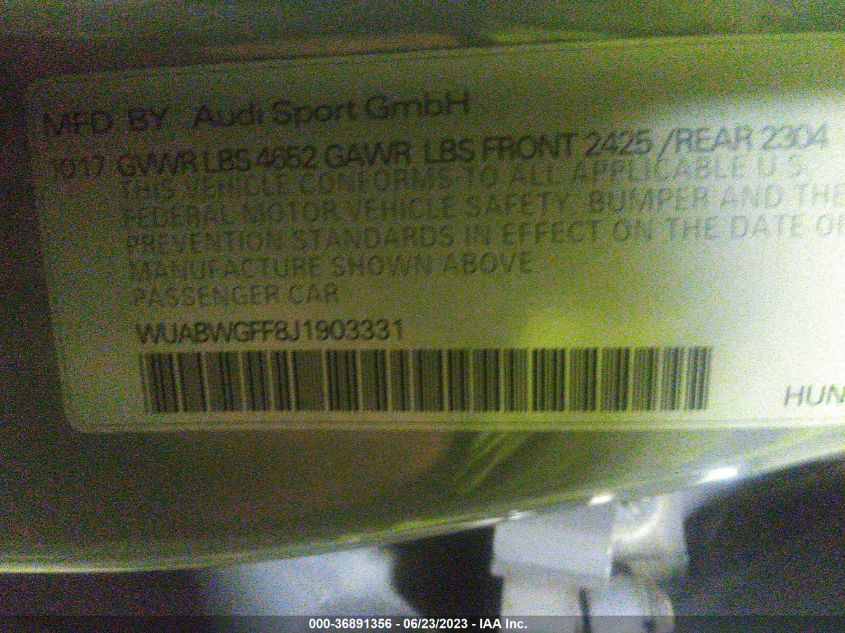 2018 AUDI RS 3 - WUABWGFF8J1903331
