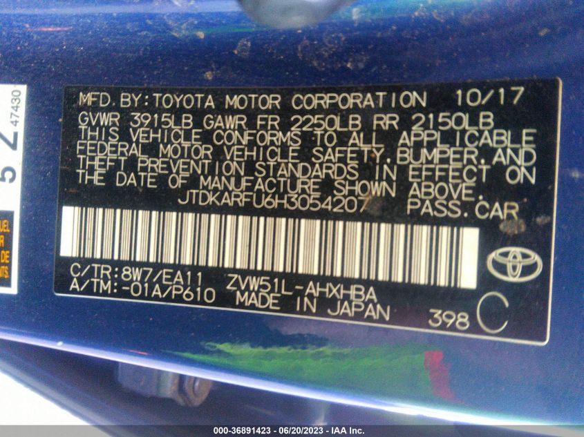2017 TOYOTA PRIUS TWO/TWO ECO/THREE - JTDKARFU6H3054207