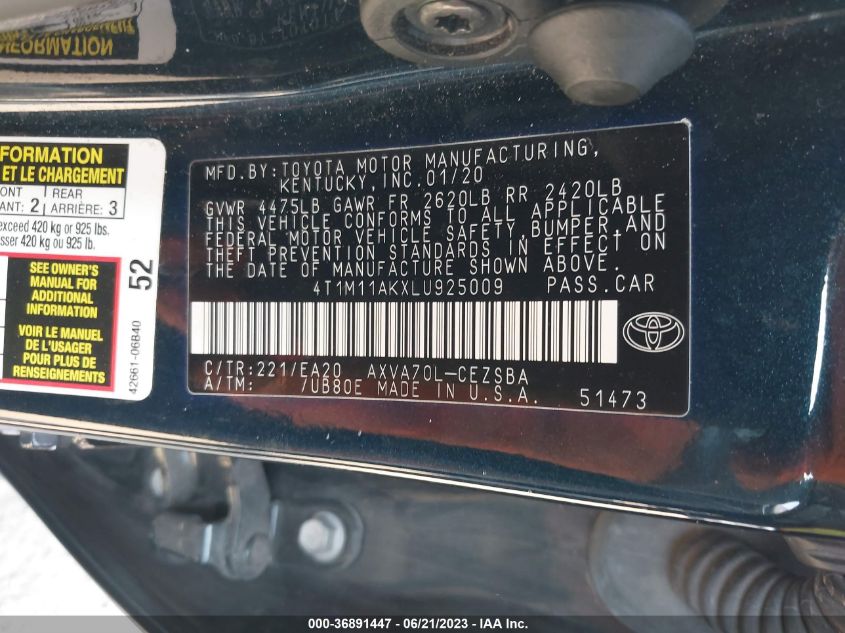 2020 TOYOTA CAMRY SE/SE NIGHT SHADE - 4T1M11AKXLU925009