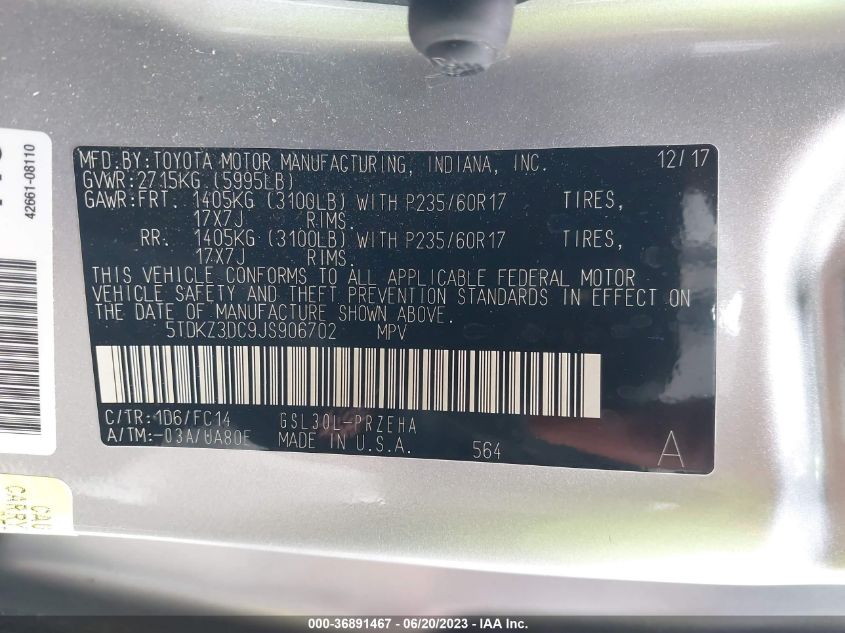 2018 TOYOTA SIENNA LE - 5TDKZ3DC9JS906702