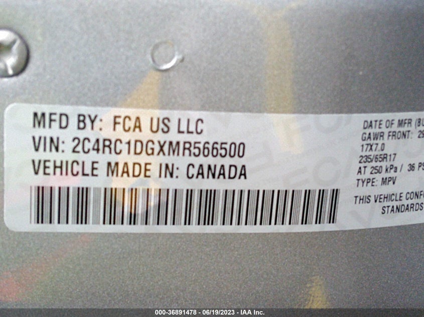 VIN 2C4RC1DGXMR566500 2021 CHRYSLER VOYAGER LXI