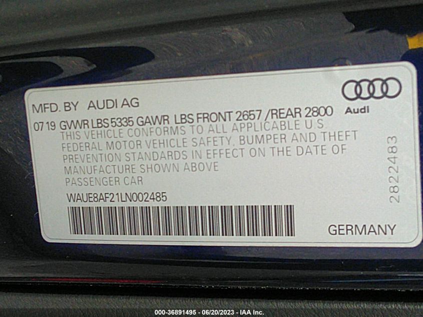 2020 AUDI A6 PREMIUM PLUS - WAUE8AF21LN002485