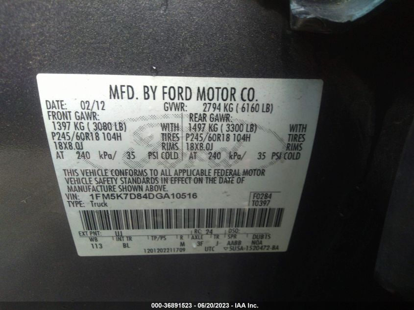 2013 FORD EXPLORER XLT - 1FM5K7D84DGA10516