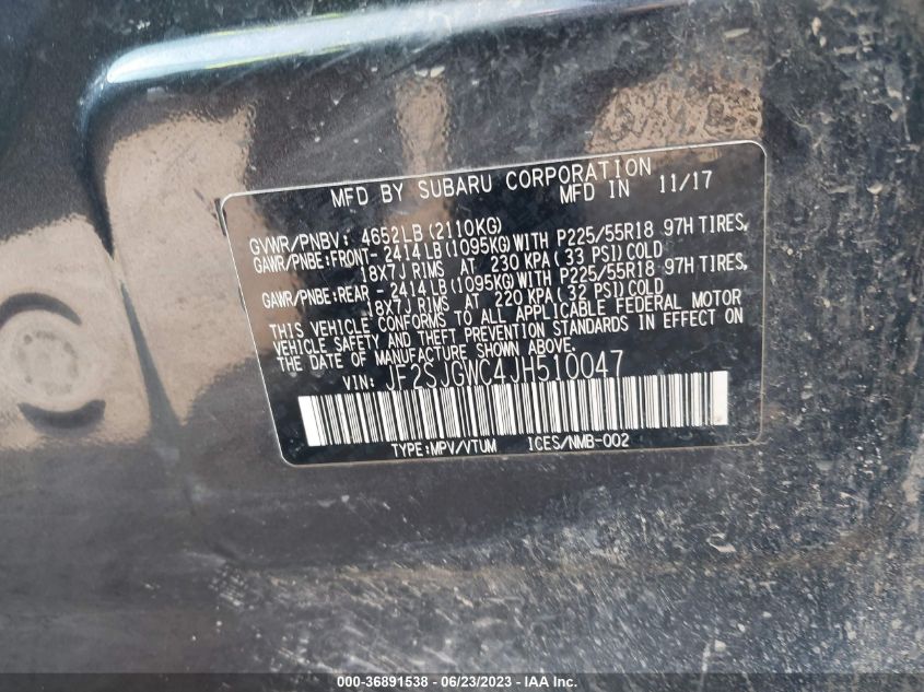 2018 SUBARU FORESTER TOURING - JF2SJGWC4JH510047