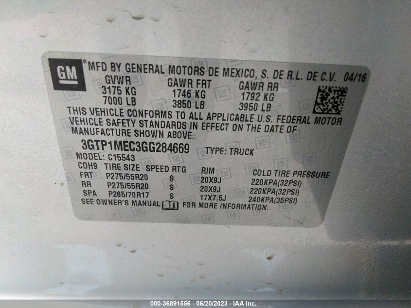 2016 GMC SIERRA 1500 SLE - 3GTP1MEC3GG284669