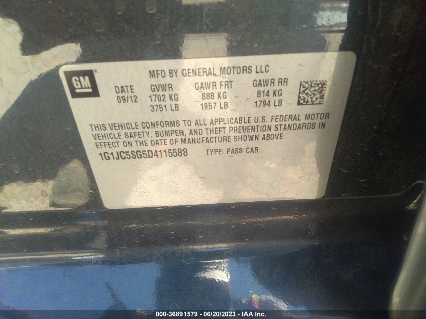 2013 CHEVROLET SONIC LT - 1G1JC5SG5D4115588