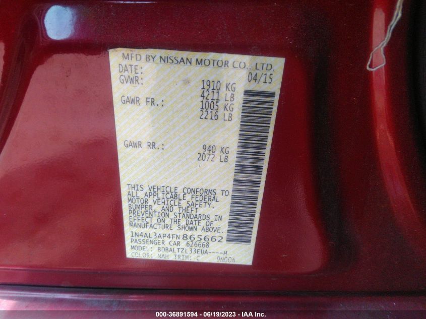2015 NISSAN ALTIMA 2.5 SL - 1N4AL3AP4FN865662
