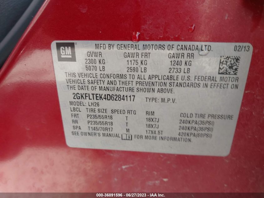 2013 GMC TERRAIN SLE - 2GKFLTEK4D6284117