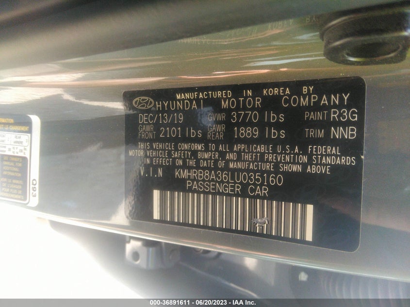 VIN KMHRB8A36LU035160 2020 HYUNDAI VENUE SE