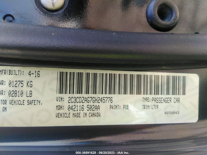 2016 DODGE CHALLENGER SXT - 2C3CDZAG7GH245776