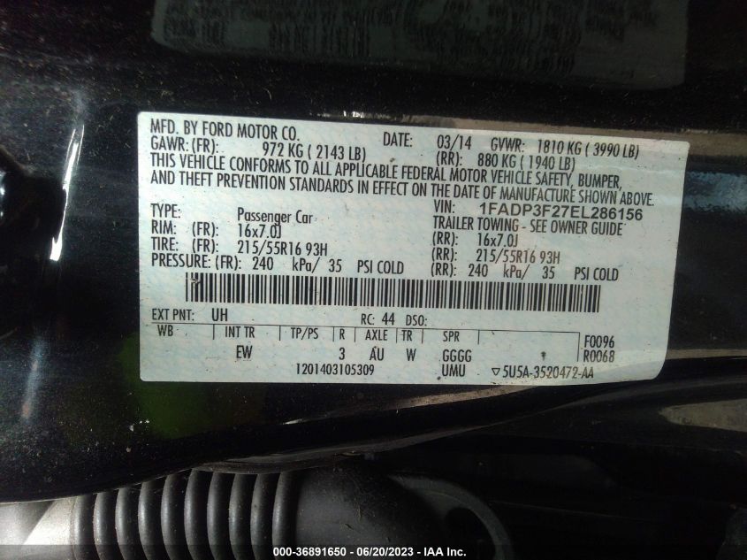 2014 FORD FOCUS SE - 1FADP3F27EL286156