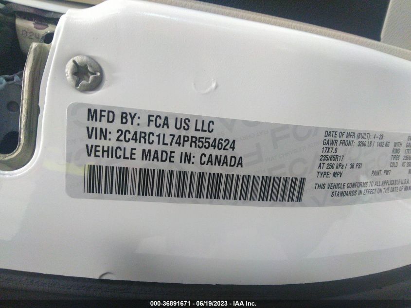 2023 CHRYSLER PACIFICA - 2C4RC1L74PR554624