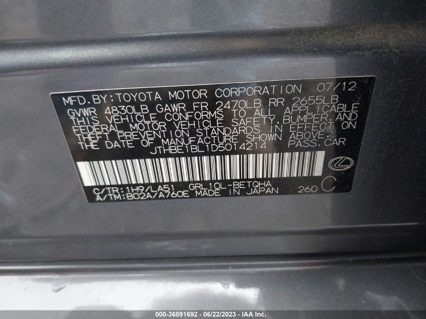 2013 LEXUS GS 350 - JTHBE1BL1D5014214