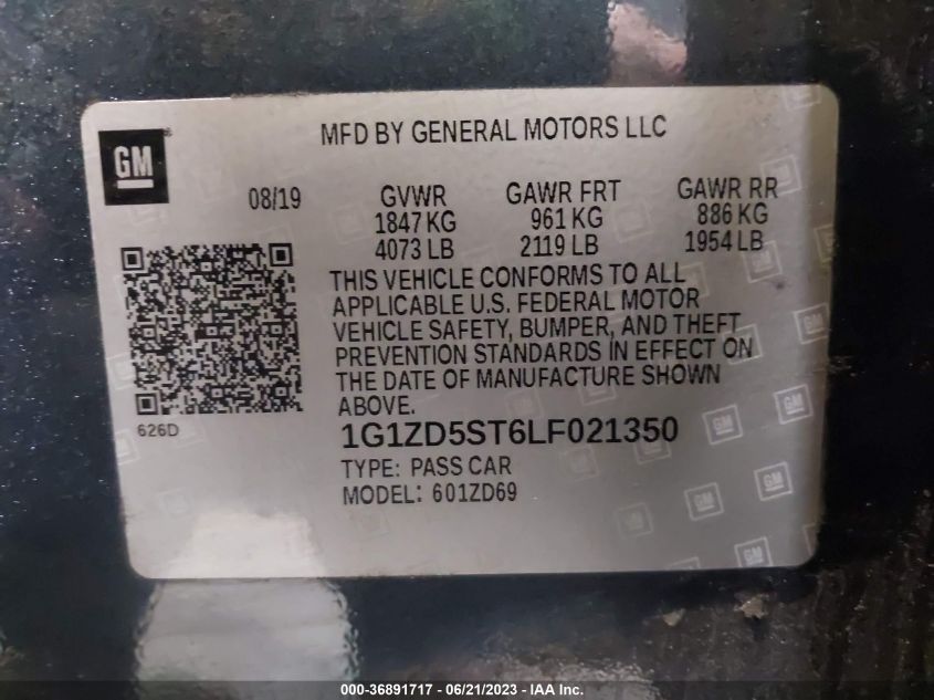 2020 CHEVROLET MALIBU LT - 1G1ZD5ST6LF021350