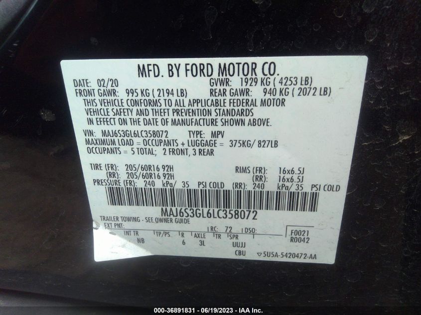 2020 FORD ECOSPORT SE - MAJ6S3GL6LC358072