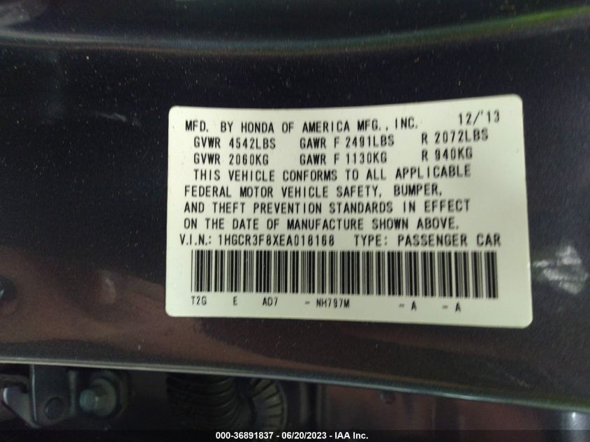 2014 HONDA ACCORD SEDAN EX-L - 1HGCR3F8XEA018168