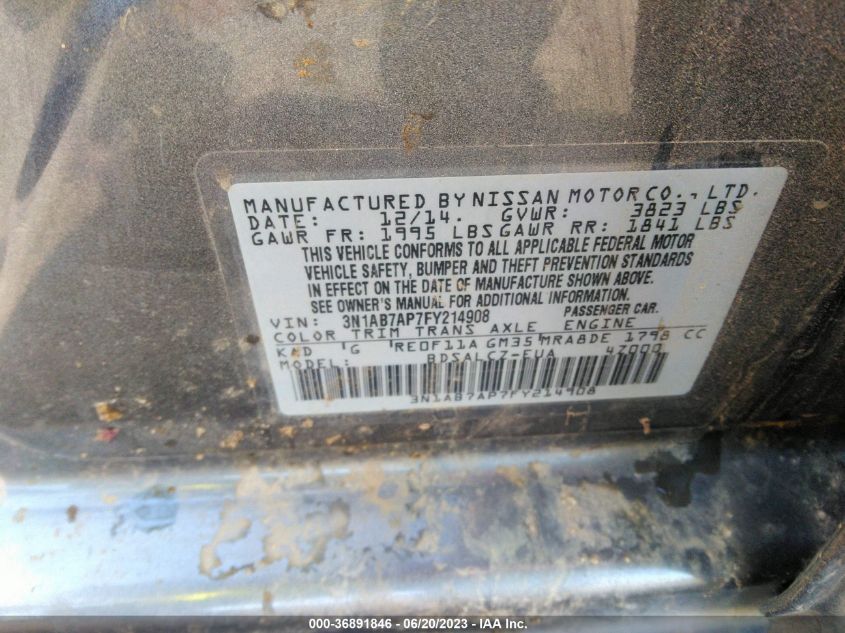 2015 NISSAN SENTRA S - 3N1AB7AP7FY214908