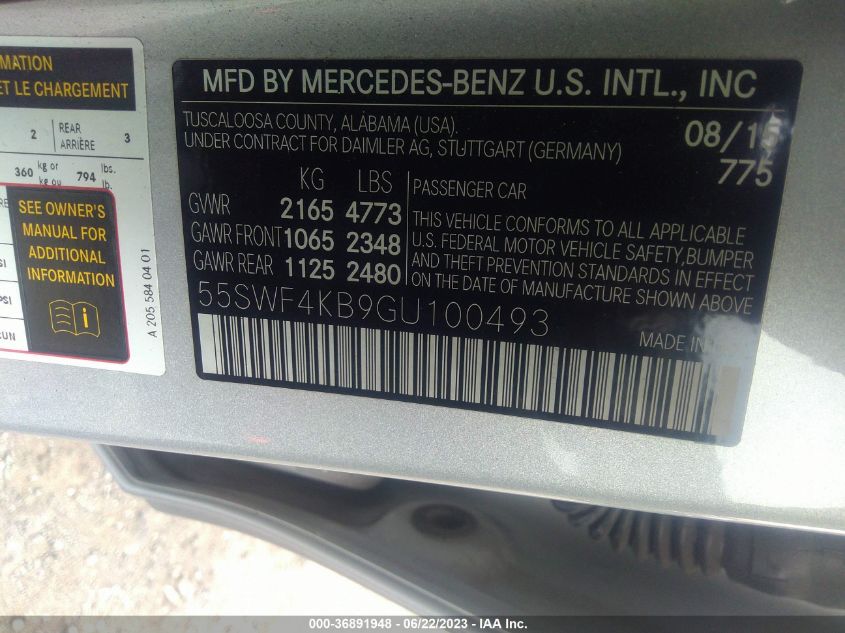 55SWF4KB9GU100493 2016 MERCEDES-BENZ C-CLASS, photo no. 9