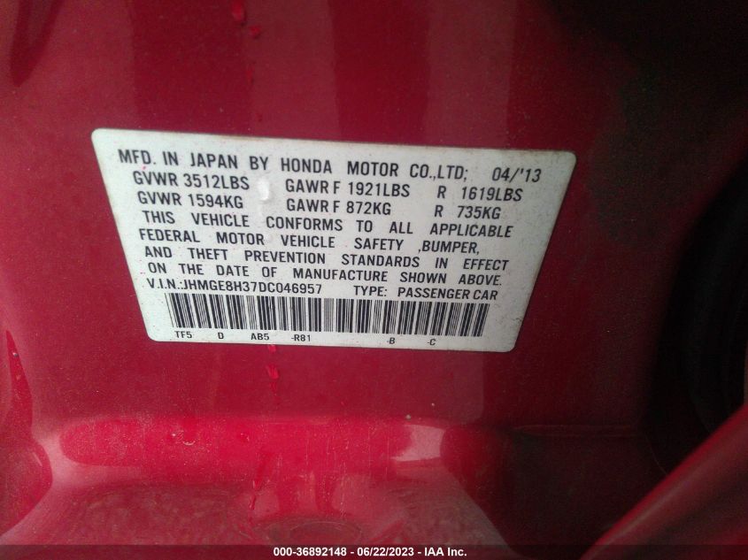2013 HONDA FIT - JHMGE8H37DC046957