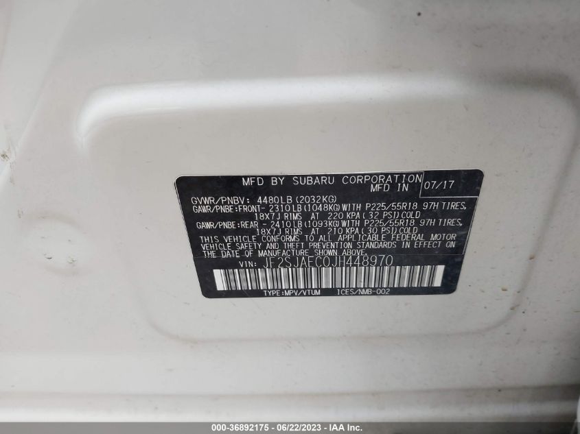 2018 SUBARU FORESTER PREMIUM BLACK EDITION - JF2SJAEC0JH448970