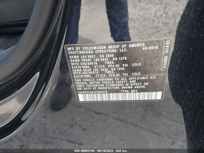 2018 VOLKSWAGEN ATLAS 2.0T S - 1V2AP2CA6JC590476