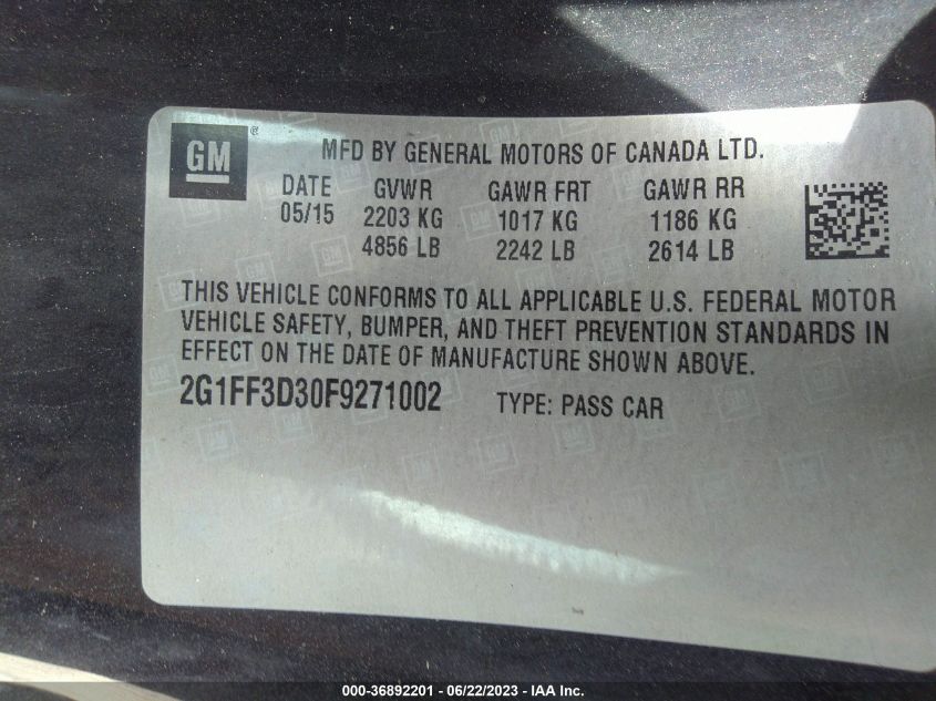 2015 CHEVROLET CAMARO LT - 2G1FF3D30F9271002