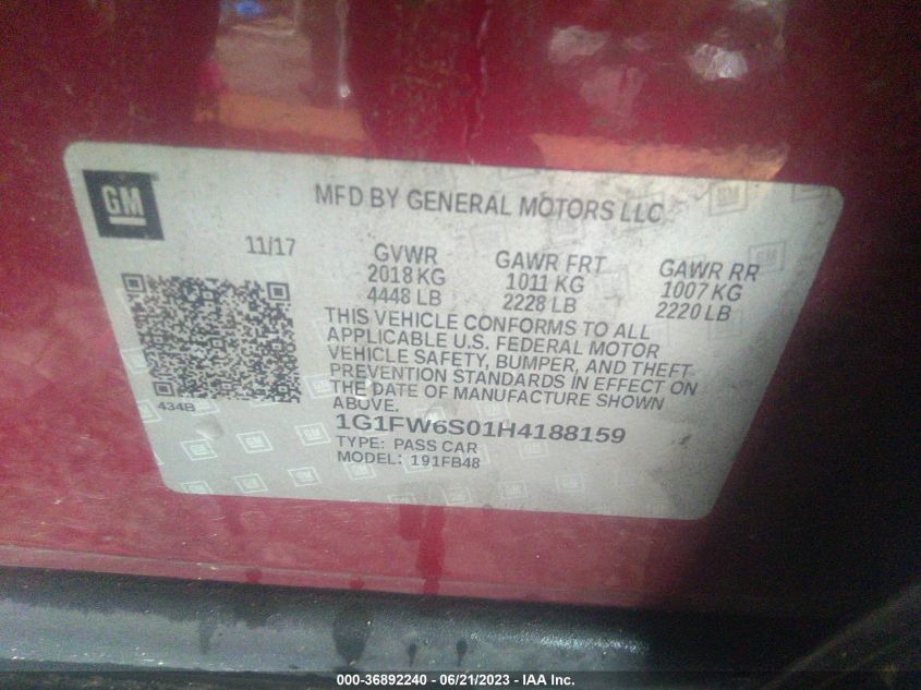 2017 CHEVROLET BOLT EV LT - 1G1FW6S01H4188159