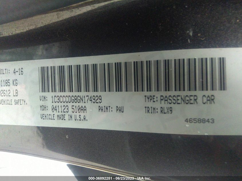 2016 CHRYSLER 200 S - 1C3CCCDG8GN174929