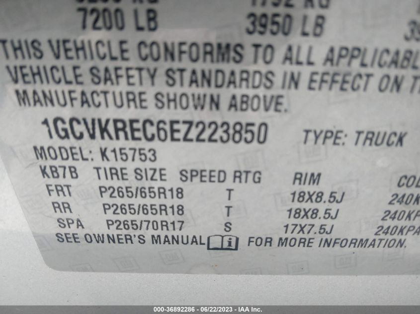 2014 CHEVROLET SILVERADO 1500 LT - 1GCVKREC6EZ223850