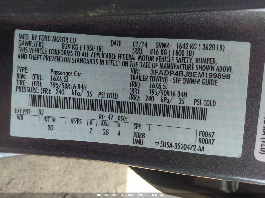 2014 FORD FIESTA SE - 3FADP4BJ8EM199898