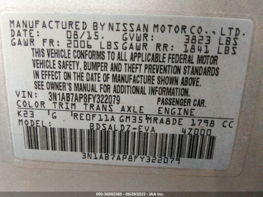 2015 NISSAN SENTRA SV - 3N1AB7AP8FY322079