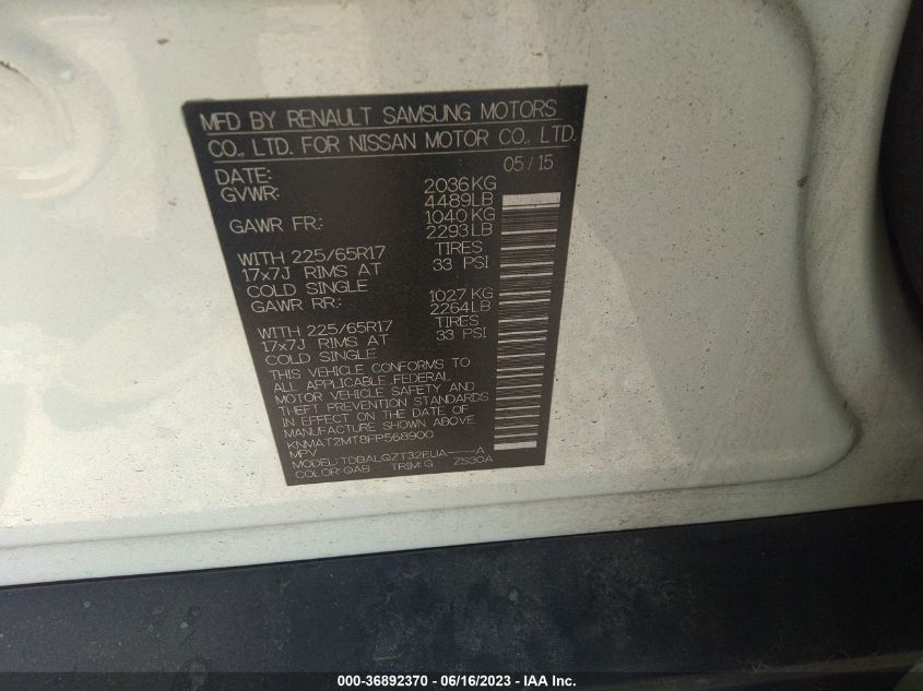 2015 NISSAN ROGUE SV - KNMAT2MT8FP568900