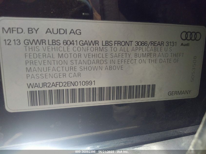 2014 AUDI A8 L 4.0T WAUR2AFD2EN010991