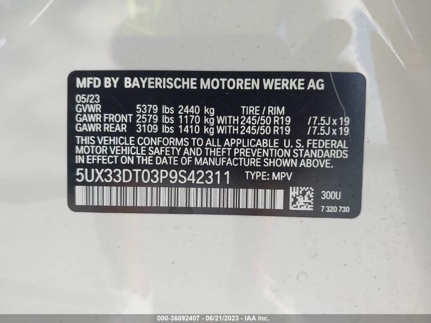 2023 BMW X4 XDRIVE30I - 5UX33DT03P9S42311