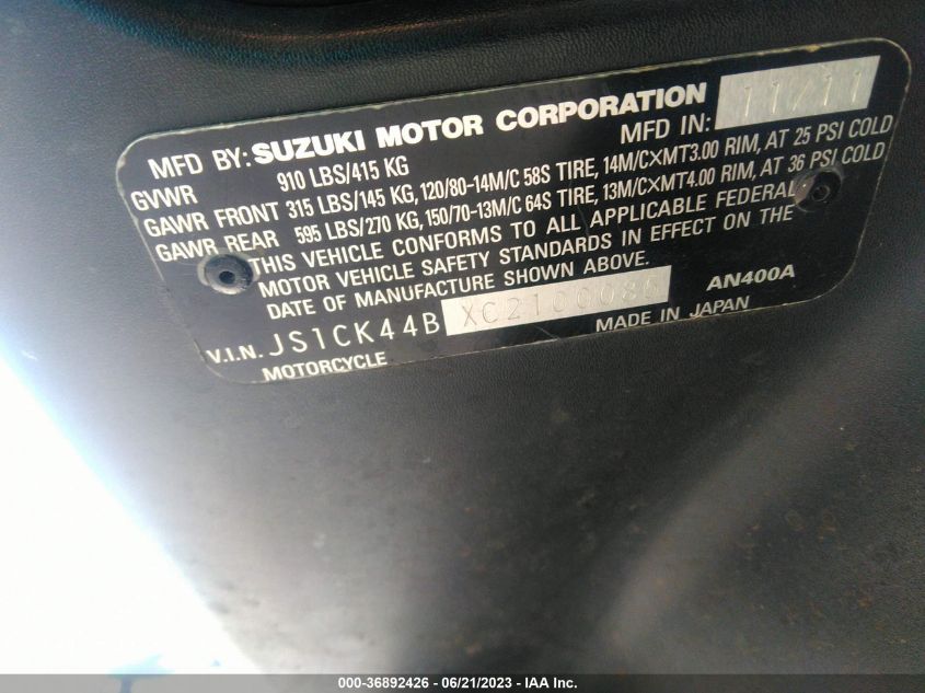 2012 SUZUKI AN400 A JS1CK44BXC2100085