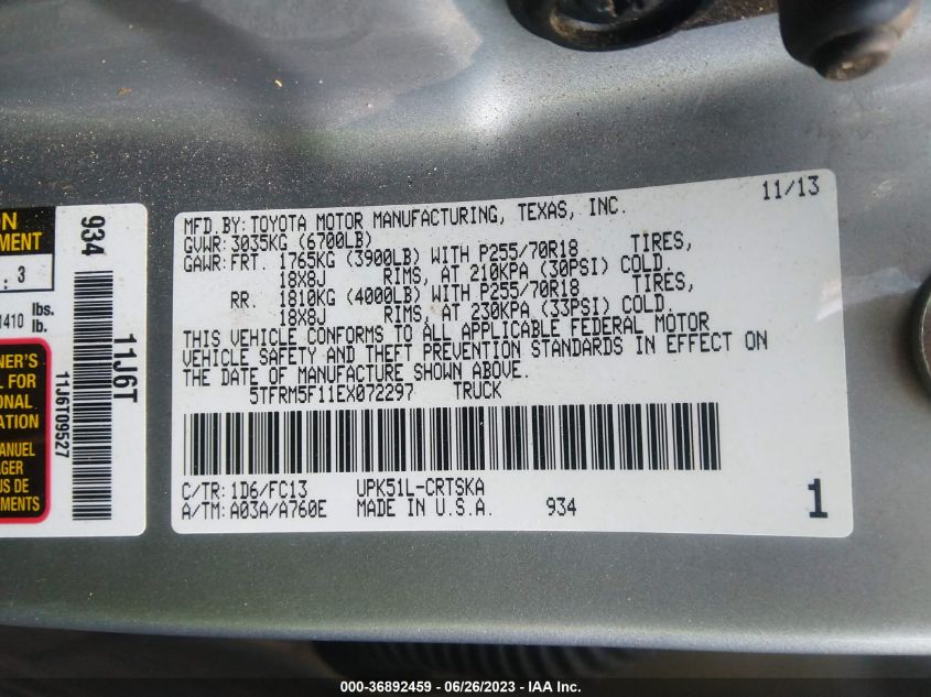 2014 TOYOTA TUNDRA 2WD TRUCK SR/SR5 - 5TFRM5F11EX072297