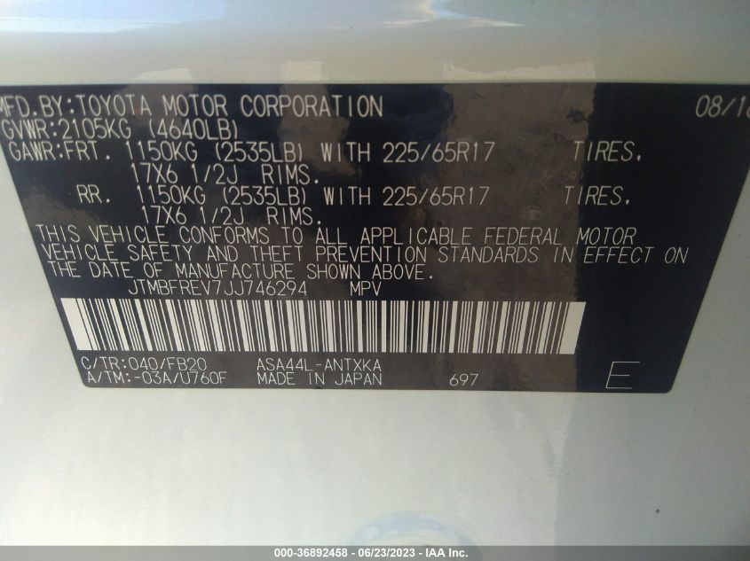 2018 TOYOTA RAV4 LE - JTMBFREV7JJ746294