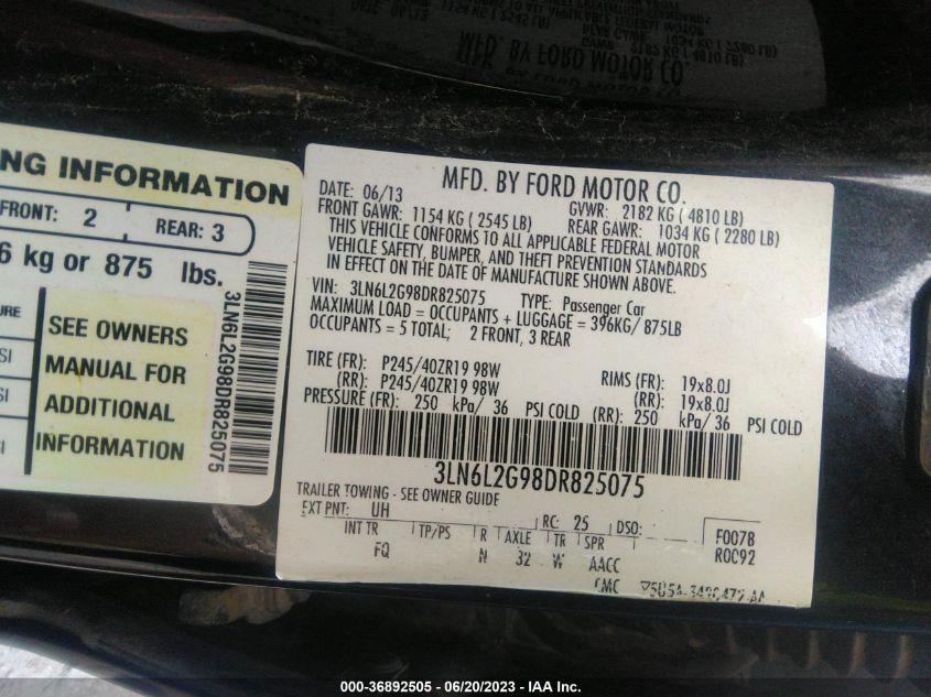 2013 LINCOLN MKZ - 3LN6L2G98DR825075