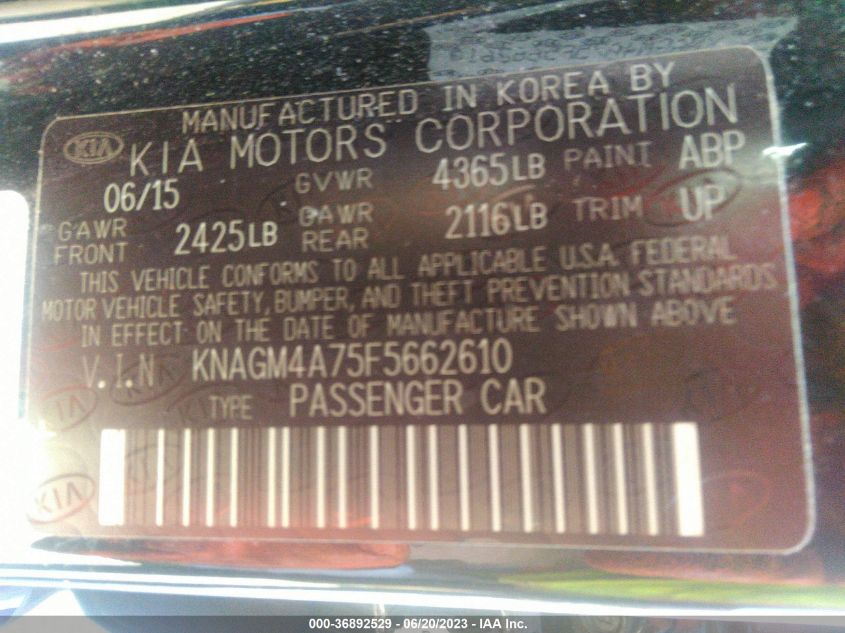 2015 KIA OPTIMA LX - KNAGM4A75F5662610