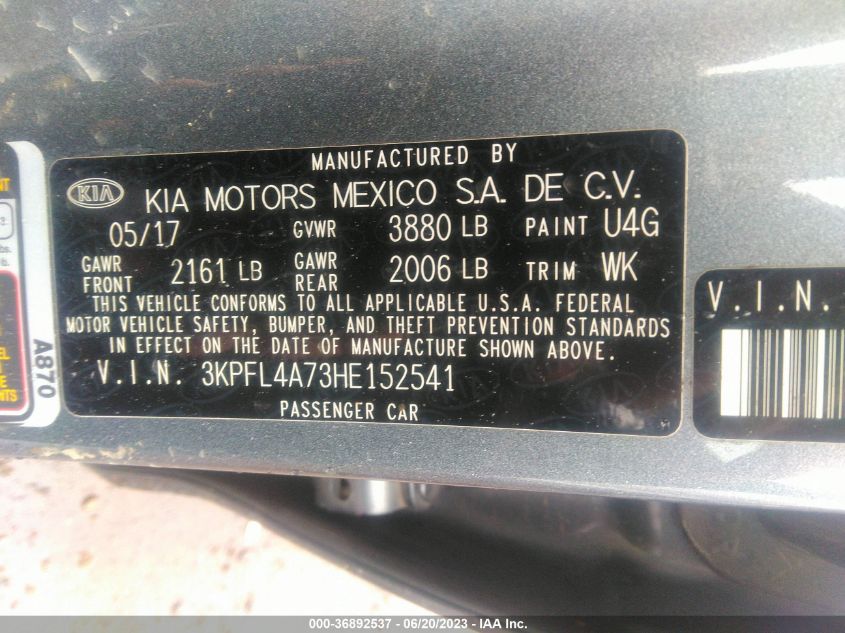 2017 KIA FORTE S - 3KPFL4A73HE152541