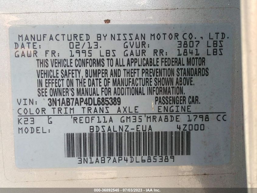 2013 NISSAN SENTRA FE+ SV - 3N1AB7AP4DL685389