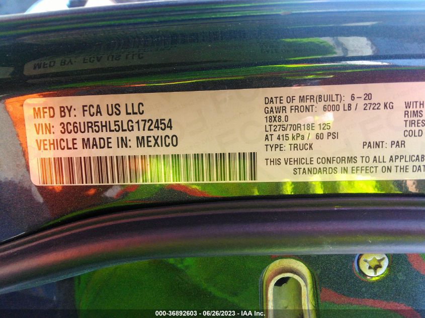 2020 RAM 2500 TRADESMAN - 3C6UR5HL5LG172454