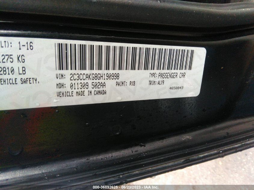 2016 CHRYSLER 300 300C - 2C3CCAKG8GH190998