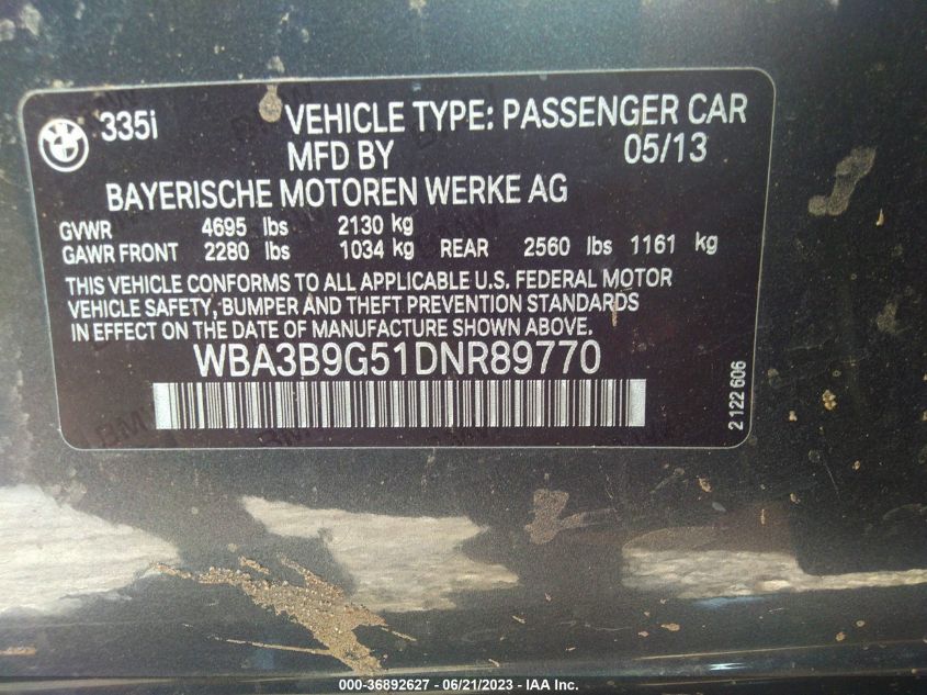 2013 BMW 3 SERIES 335I XDRIVE - WBA3B9G51DNR89770
