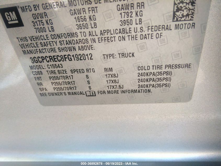 2015 CHEVROLET SILVERADO 1500 LT - 3GCPCREC8FG192012