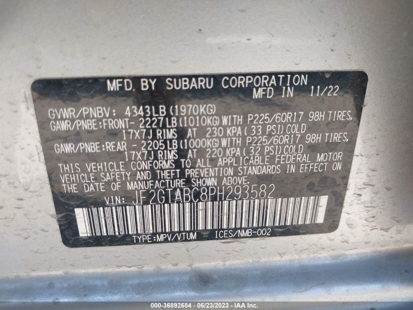 2023 SUBARU CROSSTREK - JF2GTABC8PH293582
