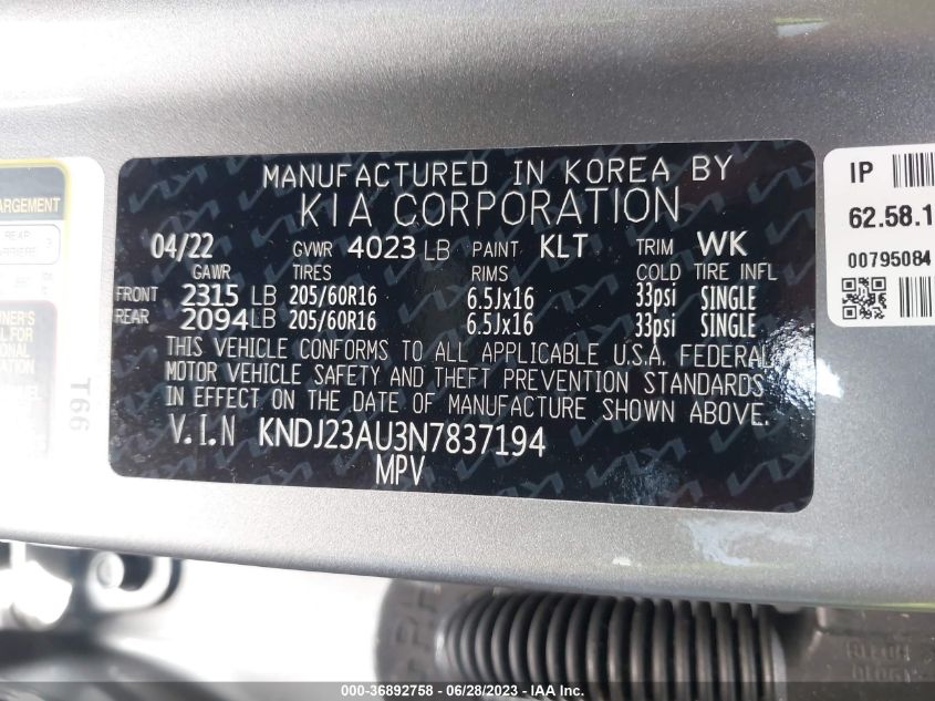 2022 KIA SOUL LX/X LINE/S - KNDJ23AU3N7837194