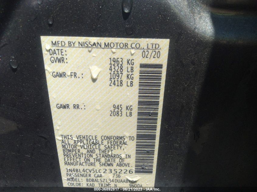 2020 NISSAN ALTIMA 2.5 SR - 1N4BL4CV5LC235226