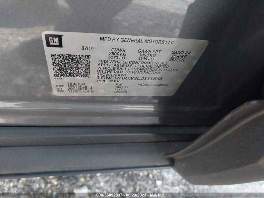 2020 CHEVROLET TRAVERSE LT LEATHER - 1GNERHKW3LJ111546