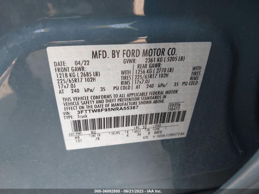 2022 FORD MAVERICK XL/XLT/LARIAT - 3FTTW8F95NRA55387